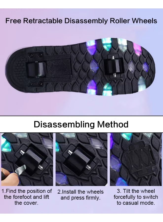 Kids Unisex Double Wheel Roller Skates Shoes LED Light Multimode Adjustable Rechargeable Velcro Sneakers for Children Boys and Girls Outdoors Luminous Shoes with Detachable Roll Wheels - Image 5