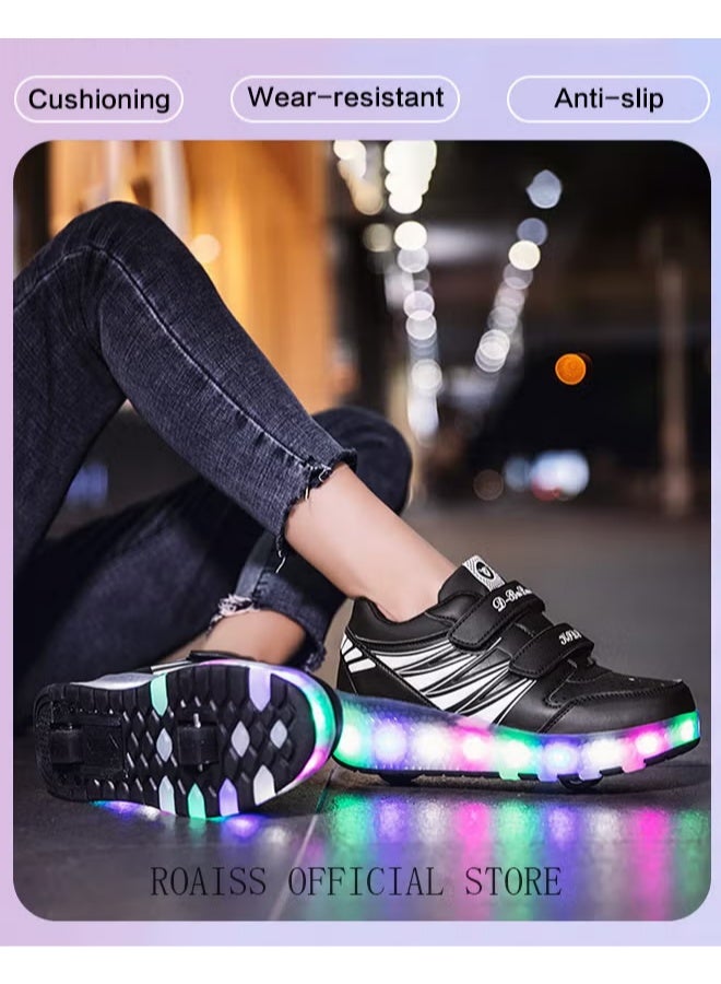 Kids Unisex Double Wheel Roller Skates Shoes LED Light Multimode Adjustable Rechargeable Velcro Sneakers for Children Boys and Girls Outdoors Luminous Shoes with Detachable Roll Wheels - Image 4