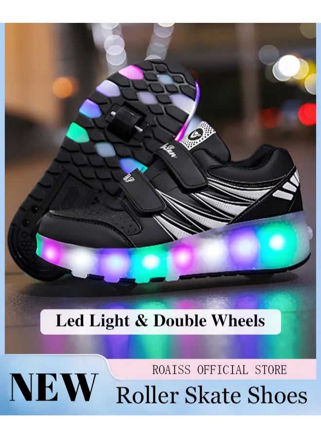Kids Unisex Double Wheel Roller Skates Shoes LED Light Multimode Adjustable Rechargeable Velcro Sneakers for Children Boys and Girls Outdoors Luminous Shoes with Detachable Roll Wheels - Image 1