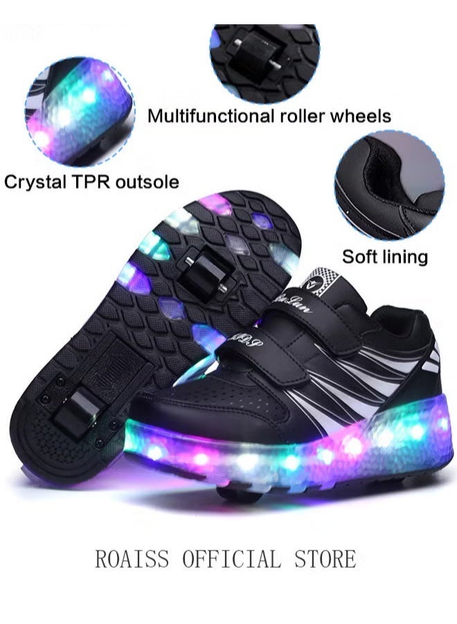 Kids Unisex Double Wheel Roller Skates Shoes LED Light Multimode Adjustable Rechargeable Velcro Sneakers for Children Boys and Girls Outdoors Luminous Shoes with Detachable Roll Wheels - Image 2