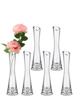 6 Pcs Glass Bud Vases for Centerpieces Maria Bud Vase Modern Clear Small Skinny Decorative Single Flower Vase for Wedding Party Event Home Office Decoration(Transparent Color, 7.87 Inch)