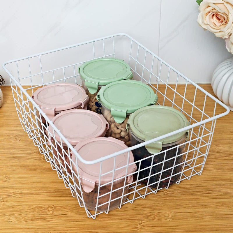 Brightalk 14"" Upright Freezer Storage Baskets  White Wire Storage Bins Large Bakset for Freezer  Pantry  Bathroom Organizing  Set of 4 - Image 3