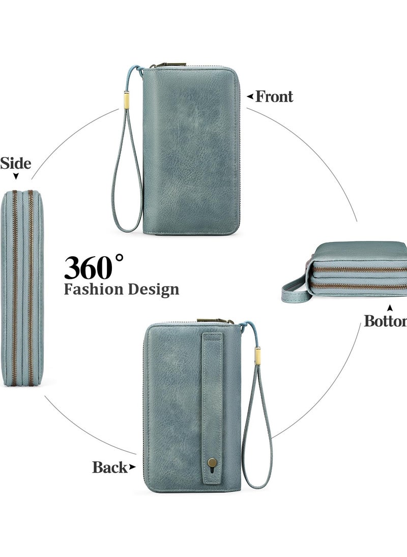Excefore - Purses for Women Double Zipper Phone Clutch RFID Blocking Vegan Leather Wristlet Purse Large Capacity Long Credit Card Holder with Grip Hand Strap - Image 1