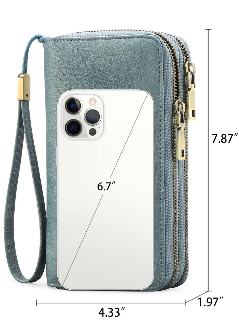 Excefore - Purses for Women Double Zipper Phone Clutch RFID Blocking Vegan Leather Wristlet Purse Large Capacity Long Credit Card Holder with Grip Hand Strap - Image 1