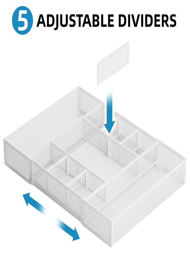 Marbrasse Expandable Desk Drawer Organizer, Mesh Drawer Organizer Tray with 10 Adjustable Compartments, Desk Organizers and Accessories, 5 Dividers Drawer for Office Supplies, Makeup & Vanity (White) - Image 3