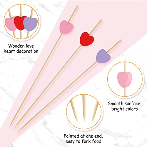 ELECLAND 300 Counts Valentine's Day Heart Cocktail Picks for Party Wooden Cocktail Toothpicks 4.7 In Heart Stick Appetizer Picks Fruit Forks for Valentine's Day Decorations - Image 5
