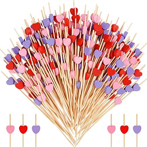 ELECLAND 300 Counts Valentine's Day Heart Cocktail Picks for Party Wooden Cocktail Toothpicks 4.7 In Heart Stick Appetizer Picks Fruit Forks for Valentine's Day Decorations - Image 1