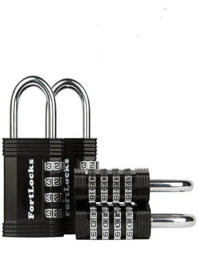FortLocks Padlock - 4 Digit Combination Lock for Gym Outdoor & School Locker, Fence, Case & Shed - Heavy Duty Resettable Set Your Own Combo - Waterproof & Weatherproof (4 Pack - Black) - Image 1