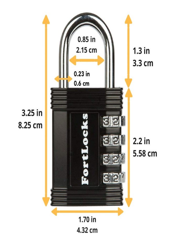 FortLocks Padlock - 4 Digit Combination Lock for Gym Outdoor & School Locker, Fence, Case & Shed - Heavy Duty Resettable Set Your Own Combo - Waterproof & Weatherproof (4 Pack - Black) - Image 2
