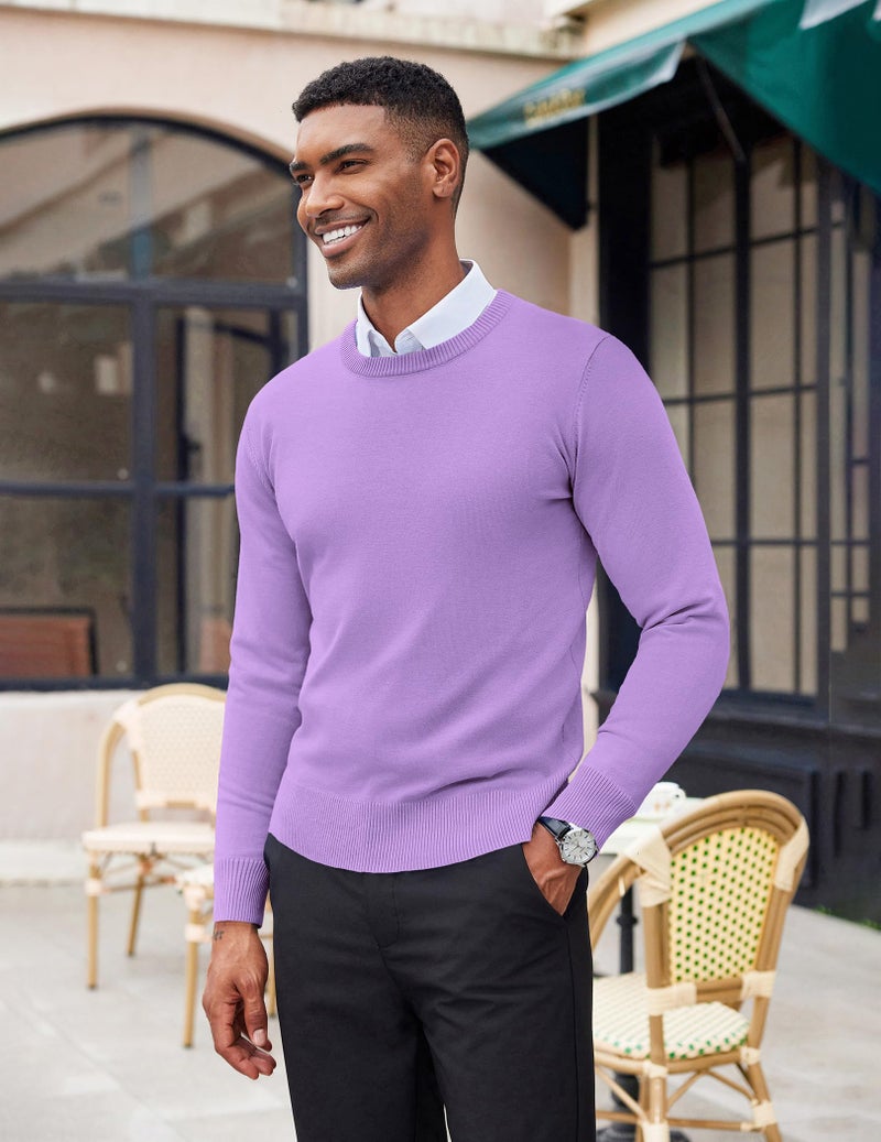 COOFANDY Men's Crew Neck Sweater Slim Fit Lightweight Sweatshirts Knitted Pullover for Casual Or Dressy Wear Purple - Image 4