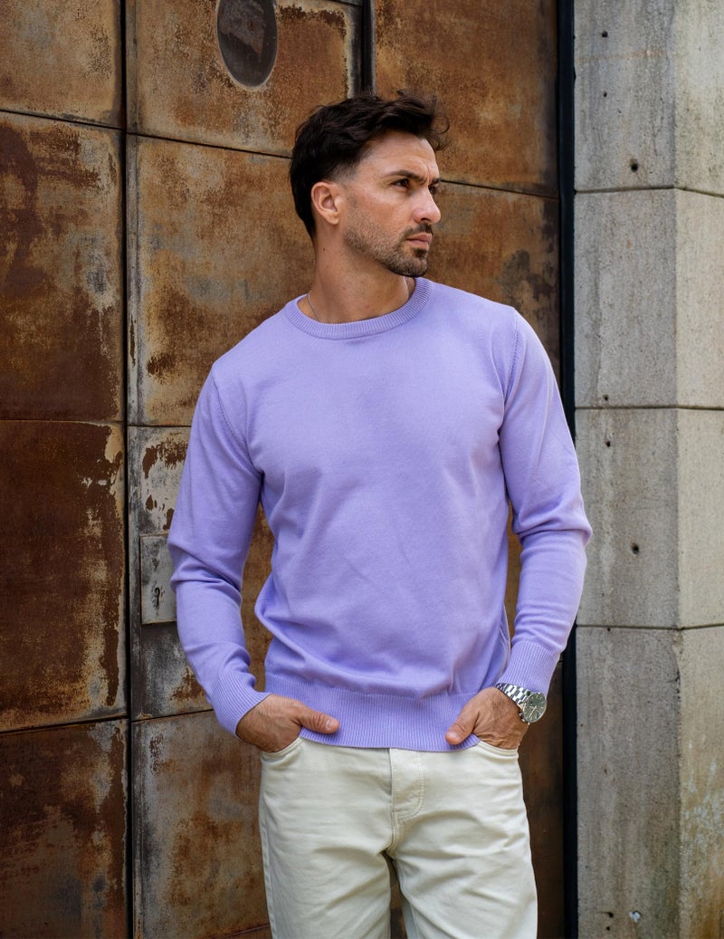 COOFANDY Men's Crew Neck Sweater Slim Fit Lightweight Sweatshirts Knitted Pullover for Casual Or Dressy Wear Purple - Image 5