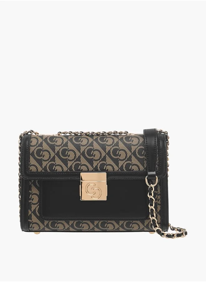 سيليست Monogram Print Crossbody Bag with Flap Closure