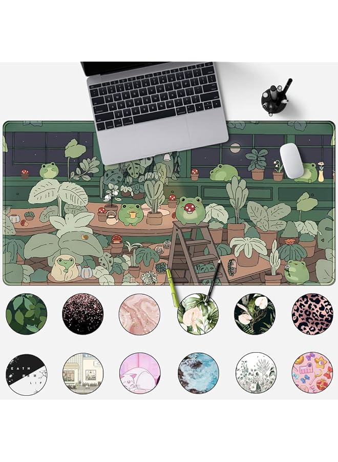 erorex Frog Mouse Pad Desk Pad Green Desk Decor Mat Large Gaming Mouse Pad For Desk Computer Keyboard Laptop Desk Decor Home Office Accessories For Girl 31.5 X 15.7 In With Stitched Eges Pad - Image 2
