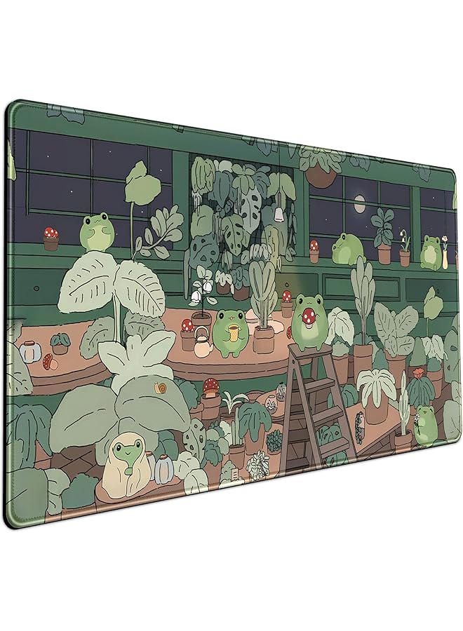 erorex Frog Mouse Pad Desk Pad Green Desk Decor Mat Large Gaming Mouse Pad For Desk Computer Keyboard Laptop Desk Decor Home Office Accessories For Girl 31.5 X 15.7 In With Stitched Eges Pad - Image 1
