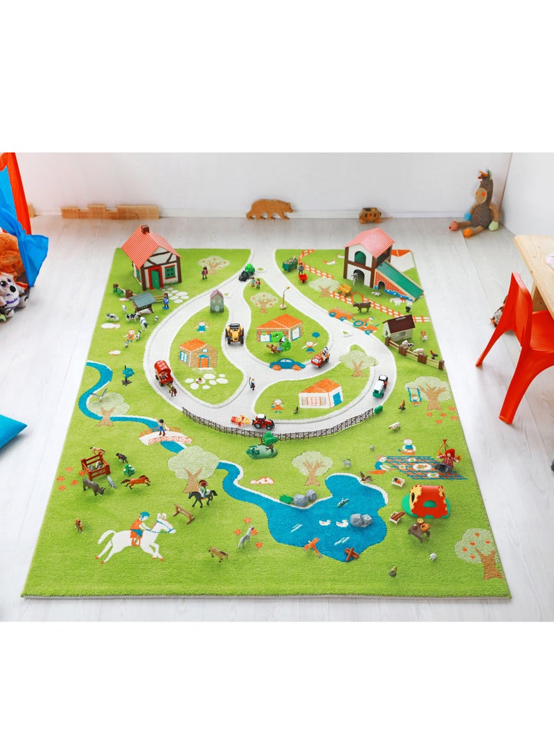 IVI 3D Play Carpet Farm Design - XL | Green | Activity Playmat for Kids & Children | Bedroom, Living Room, Nursery Rug | Polypropylene | Foldable | 230 cm x 160 cm - Image 1