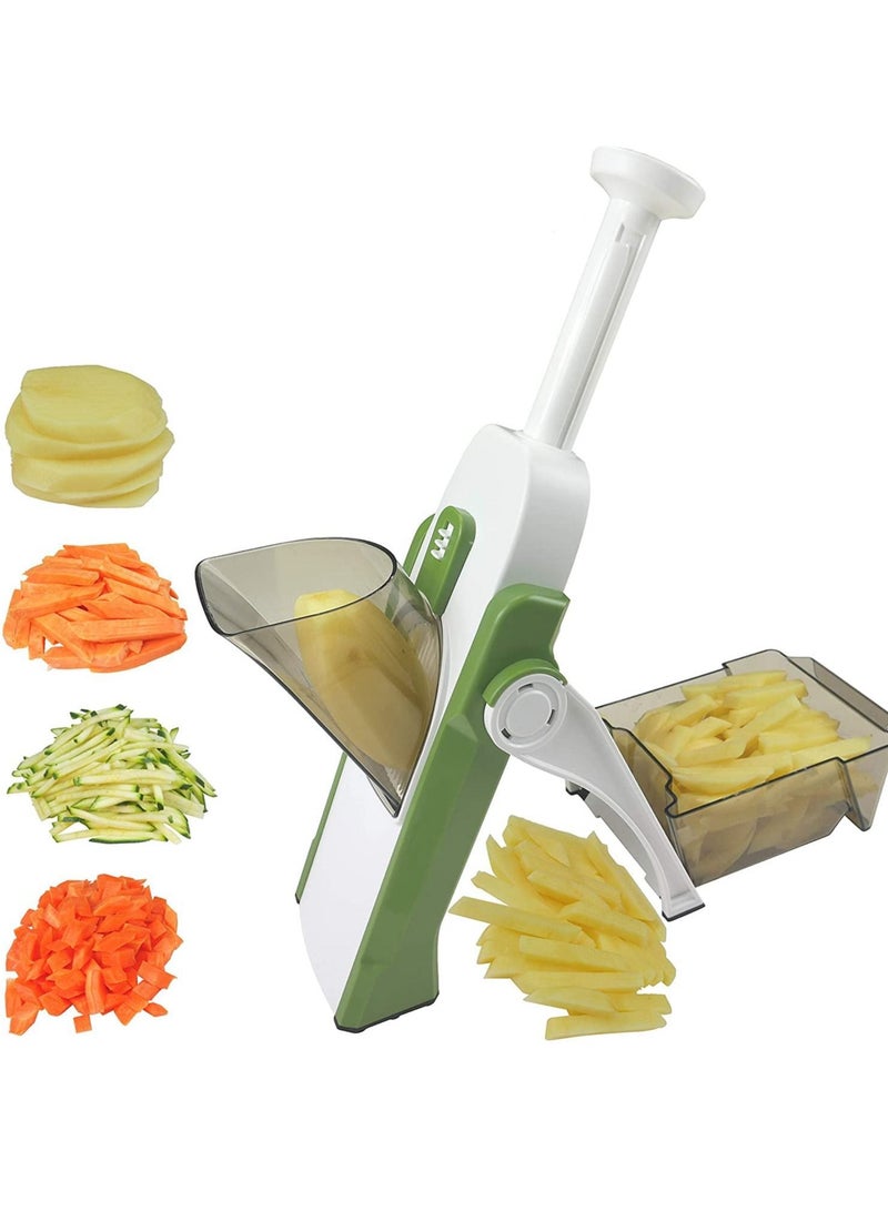 Vegetable Cutter,Multifunctional Vegetable Slicer with Stainless Steel Blades, Manual Food Cutter for Chef and Household (Green) - Image 4
