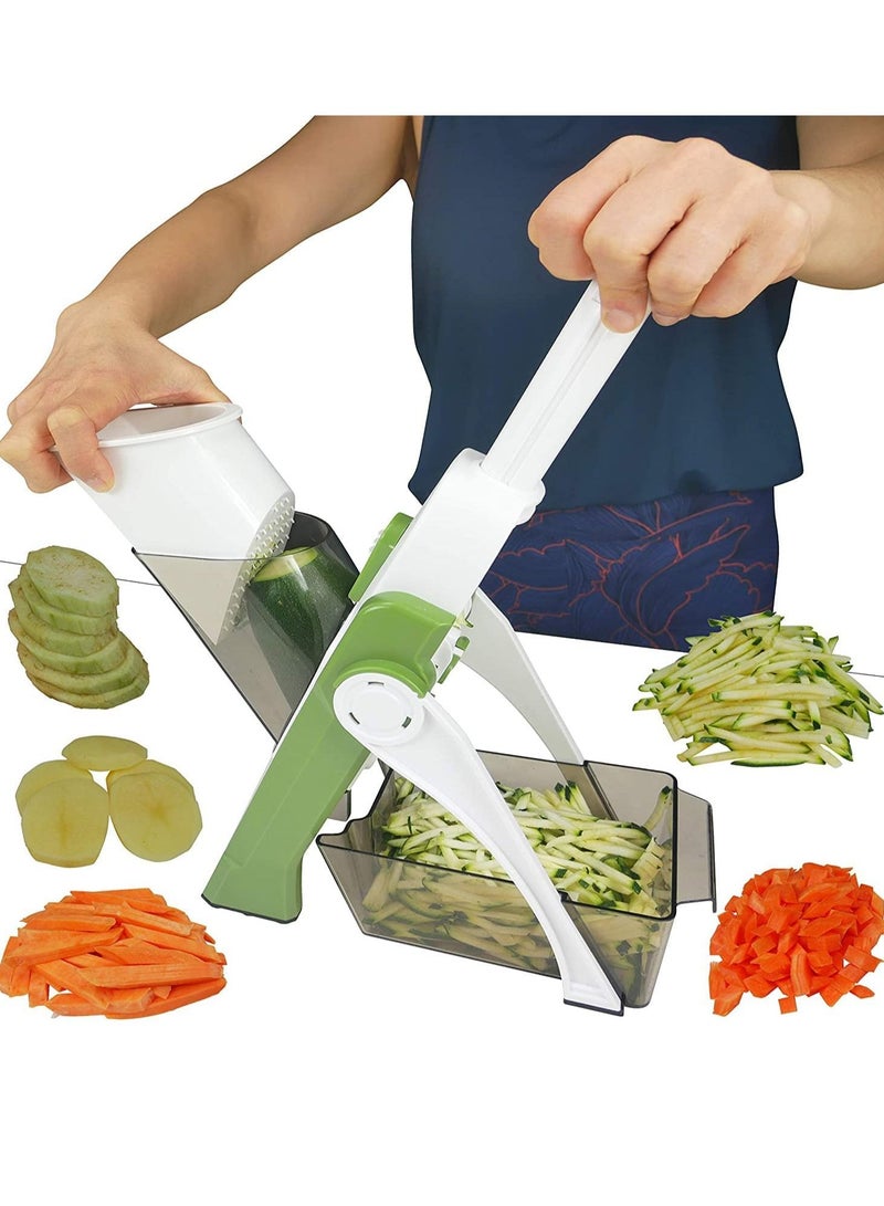 Vegetable Cutter,Multifunctional Vegetable Slicer with Stainless Steel Blades, Manual Food Cutter for Chef and Household (Green) - Image 1