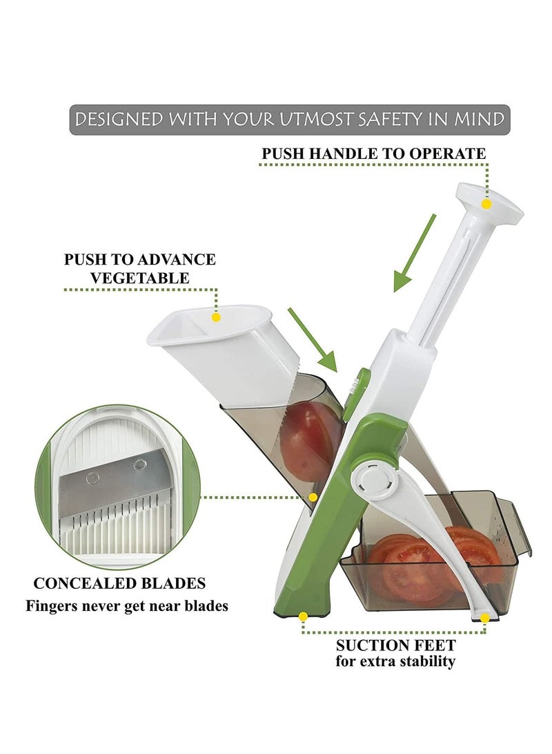 Vegetable Cutter,Multifunctional Vegetable Slicer with Stainless Steel Blades, Manual Food Cutter for Chef and Household (Green) - Image 3