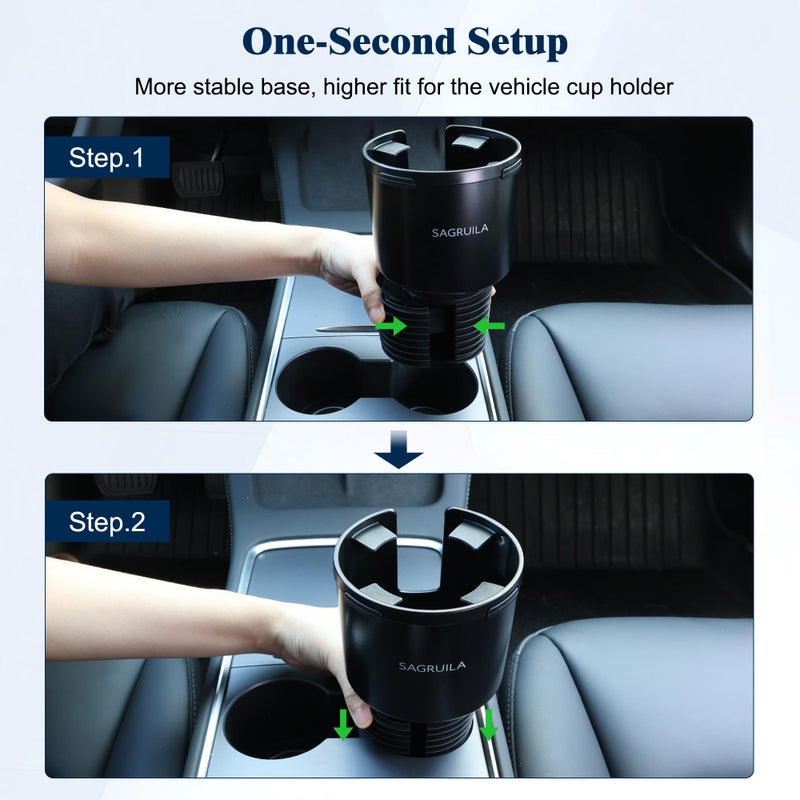 SAGRUILA Quick-Install Car Cup Holder Expander, Space-Saving Cup Holder for Car with Offset Design, Non-Slip Large Water Bottle Holder Expander, Compatible with Owala, Stanley, Yeti Cups (24oz to 64oz) - Image 3