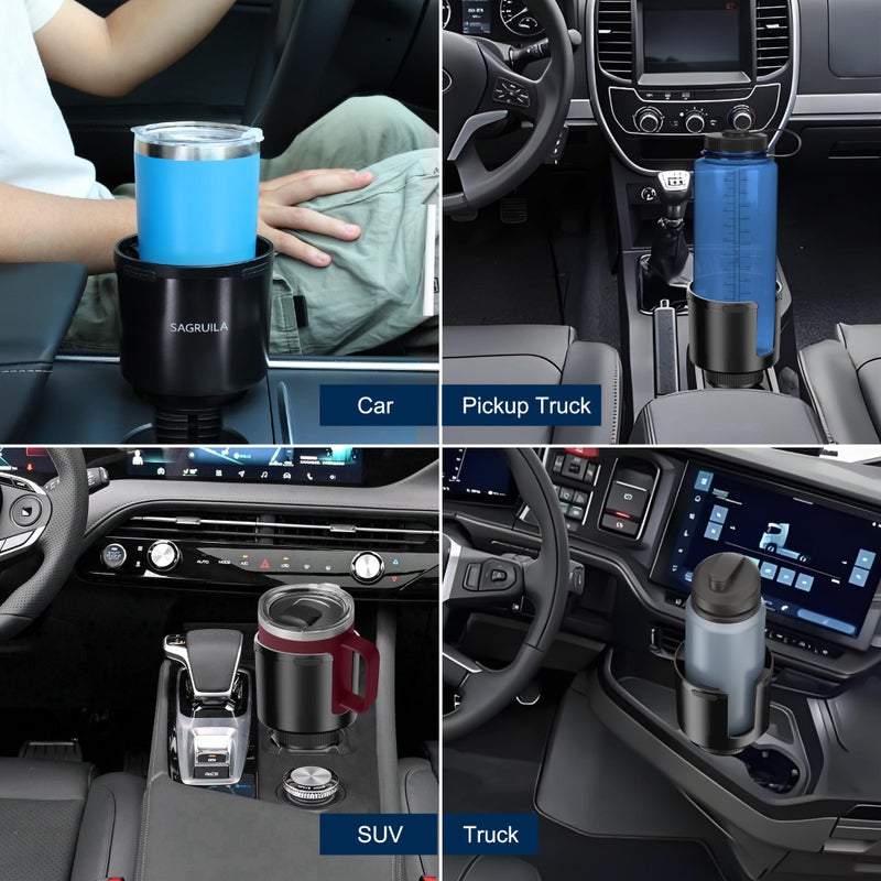 SAGRUILA Quick-Install Car Cup Holder Expander, Space-Saving Cup Holder for Car with Offset Design, Non-Slip Large Water Bottle Holder Expander, Compatible with Owala, Stanley, Yeti Cups (24oz to 64oz) - Image 4