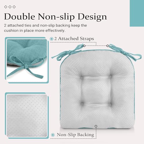 Wellsin Chair Cushions for Dining Chairs, Non-Slip Kitchen Chair Pads with Ties, Tufted Shredded Foam Kitchen Chair Cushions Set of 4, 15.5" X 15.5", Aqua Blue - Image 4