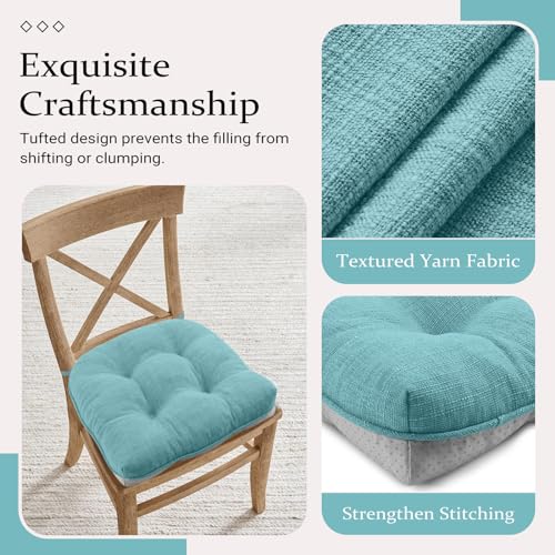 Wellsin Chair Cushions for Dining Chairs, Non-Slip Kitchen Chair Pads with Ties, Tufted Shredded Foam Kitchen Chair Cushions Set of 4, 15.5" X 15.5", Aqua Blue - Image 3