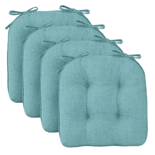 Wellsin Chair Cushions for Dining Chairs, Non-Slip Kitchen Chair Pads with Ties, Tufted Shredded Foam Kitchen Chair Cushions Set of 4, 15.5" X 15.5", Aqua Blue - Image 2
