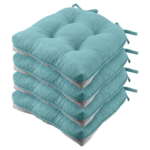 Wellsin Chair Cushions for Dining Chairs, Non-Slip Kitchen Chair Pads with Ties, Tufted Shredded Foam Kitchen Chair Cushions Set of 4, 15.5" X 15.5", Aqua Blue - Image 1