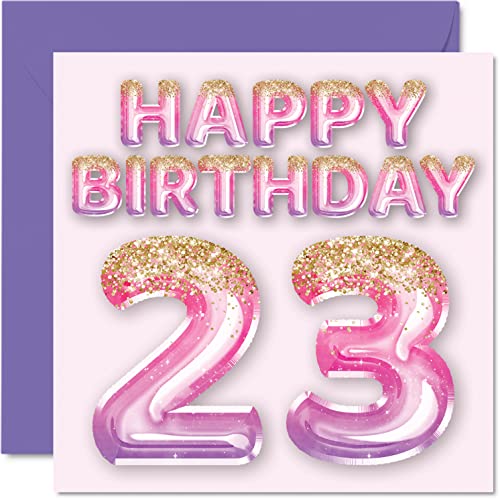 Stuff4 23rd Birthday Card for Women - Pink & Purple Glitter Balloons - Happy Birthday Cards for 23 Year Old Woman Daughter Sister Auntie Cousin, 5.7 x 5.7 Inch Twenty-Three Twenty-Third Greeting Cards Gift - Image 1