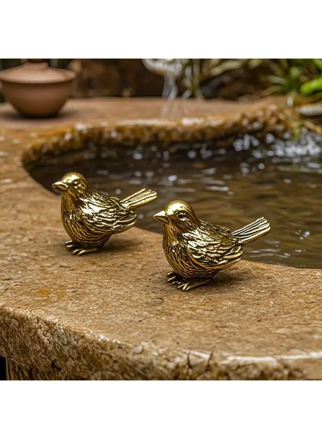 5 Pcs Small Sparrow Brass Vintage Bird Figurines Realistic Waterproof Bird Bath Decor Ideal For Garden Home Unique Collectible Gift Christmas Halloween Fall Decor - Image 3