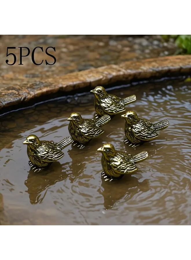 5 Pcs Small Sparrow Brass Vintage Bird Figurines Realistic Waterproof Bird Bath Decor Ideal For Garden Home Unique Collectible Gift Christmas Halloween Fall Decor - Image 1