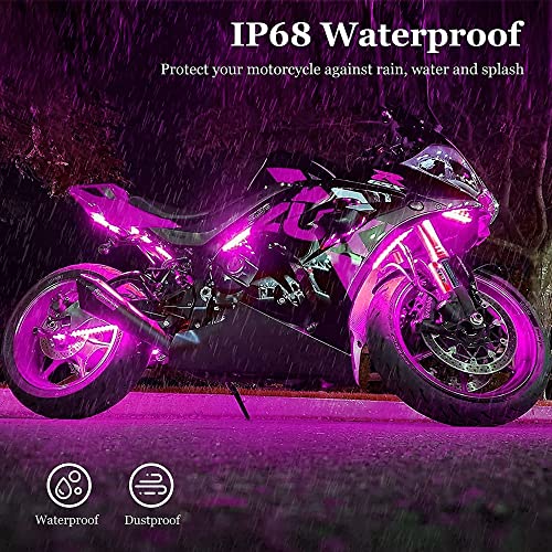 icicar 8PCS RGB Motorcycle LED Underglow Kit, App Control Dual Remote Multi-Color IP68 Waterproof Music Sync Accent Light with Brake Turn Signal for Harley Honda Golf Cart - Image 3