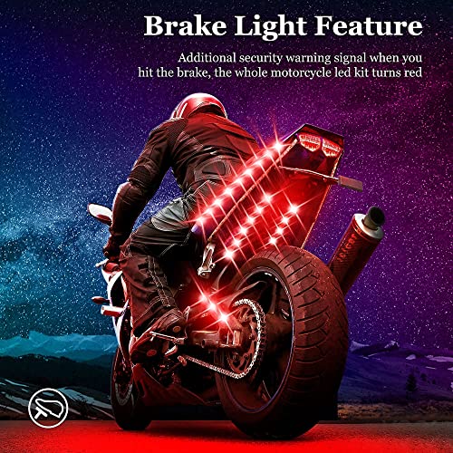 icicar 8PCS RGB Motorcycle LED Underglow Kit, App Control Dual Remote Multi-Color IP68 Waterproof Music Sync Accent Light with Brake Turn Signal for Harley Honda Golf Cart - Image 4