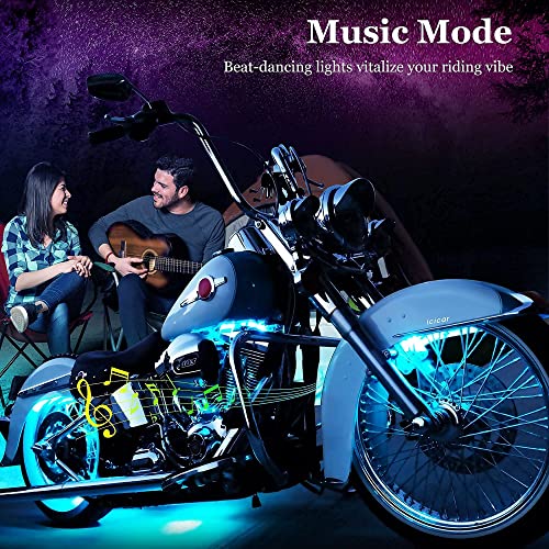icicar 8PCS RGB Motorcycle LED Underglow Kit, App Control Dual Remote Multi-Color IP68 Waterproof Music Sync Accent Light with Brake Turn Signal for Harley Honda Golf Cart - Image 5