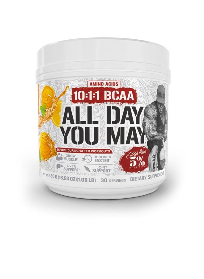 5% Nutrition Rich Piana AllDayYouMay BCAA Powder | Premium Intra & Post Workout Amino Acids, Hydration, Endurance, Muscle Recovery, Joint & Liver Support | 15.87 oz, 30 Servings (Push Pop) - Image 1