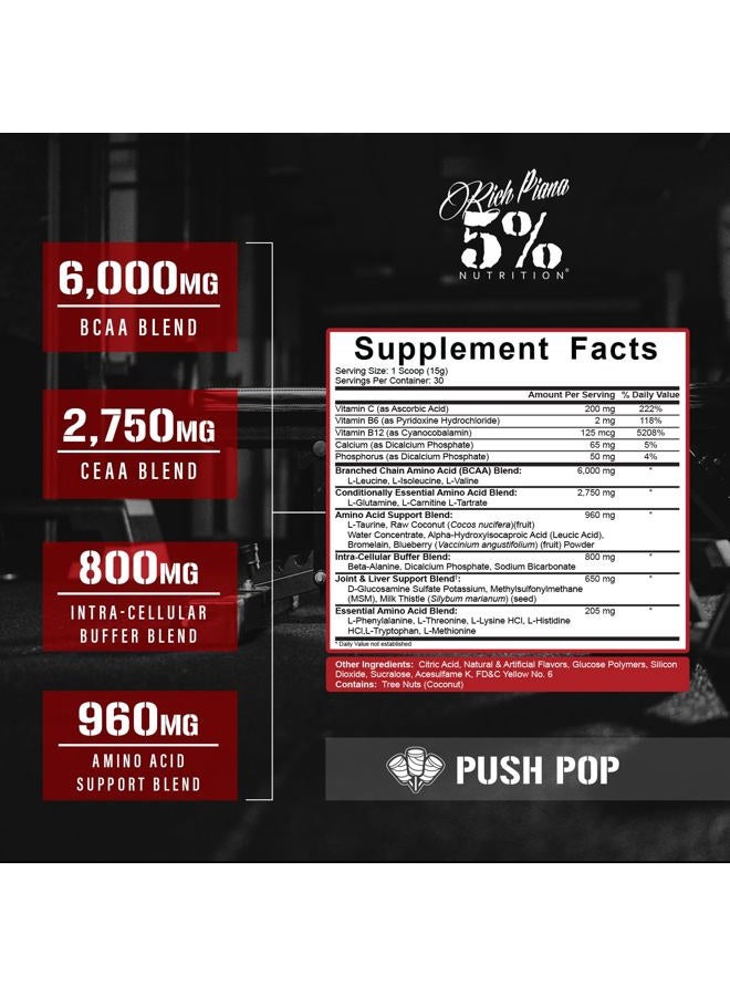 5% Nutrition Rich Piana AllDayYouMay BCAA Powder | Premium Intra & Post Workout Amino Acids, Hydration, Endurance, Muscle Recovery, Joint & Liver Support | 15.87 oz, 30 Servings (Push Pop) - Image 2