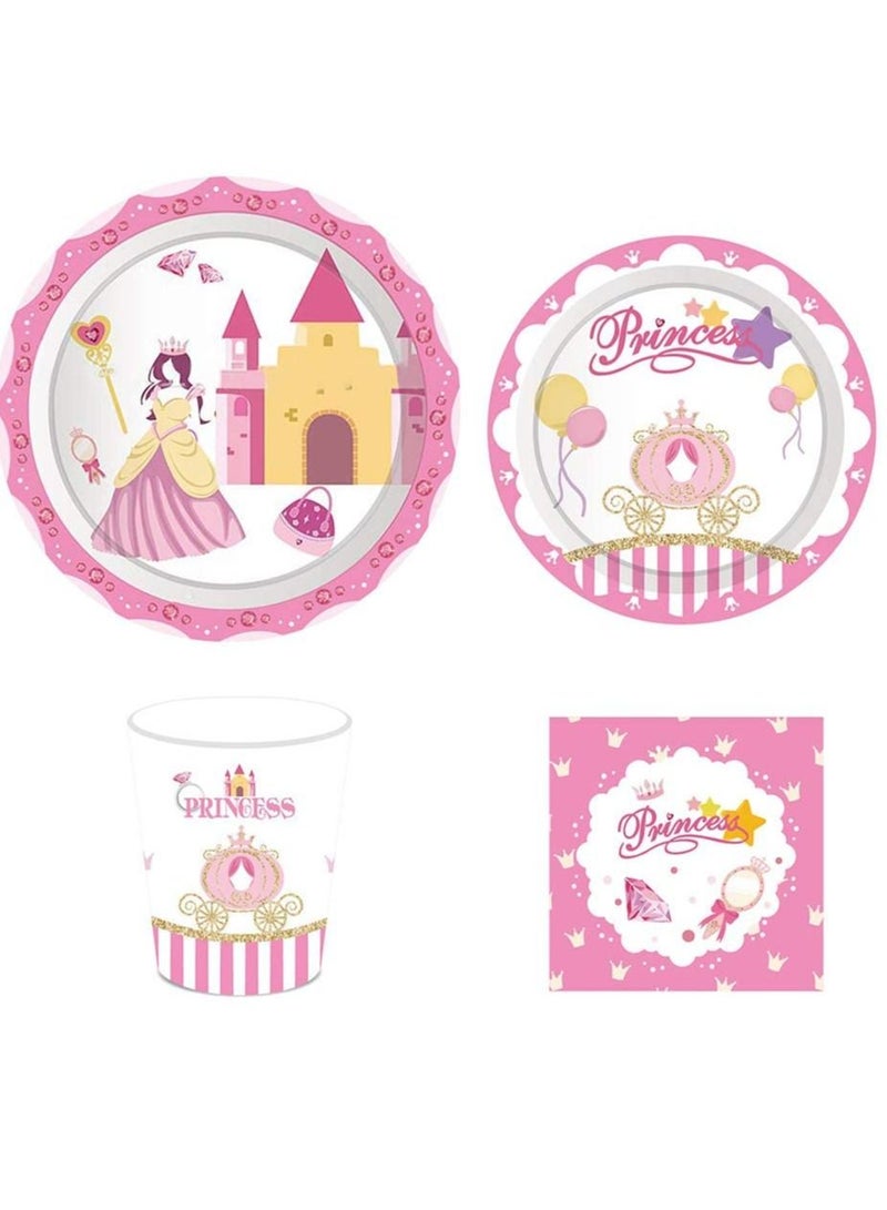 SYOSI Princess Party Supplies,Princess Birthday Decorations Set Includes Disposable Princess Dinner Plates,Pumpkin Car Dessert Plates,Cups,Napkins, Serves 8 Guests (44PCS) - Image 1