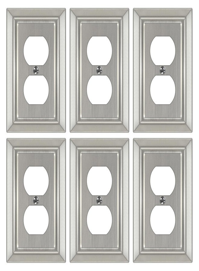 Dyekou Metal Wall Plate for Electrical Outlets, Decorative Brushed Nickel Switch Plates Outlet Cover, Light Switch Cover Plate, 1-Gang Wall Plates (Duplex Outlet, 6 Pack) - Image 1
