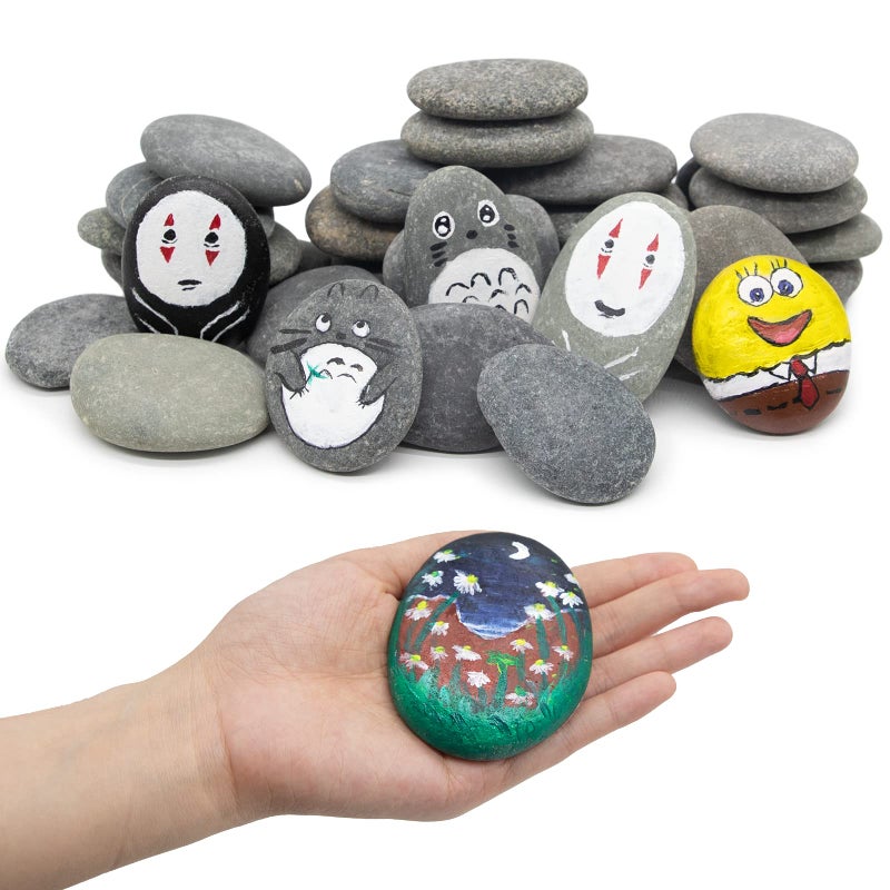 Markdang 40 Pcs Large Rocks for Painting 25pcs 2-3” & 15pcs 3-4” River Rocks for Painting Natural Flat & Smooth Rocks for Painting for Kids & Adult Craft Gift - Image 1