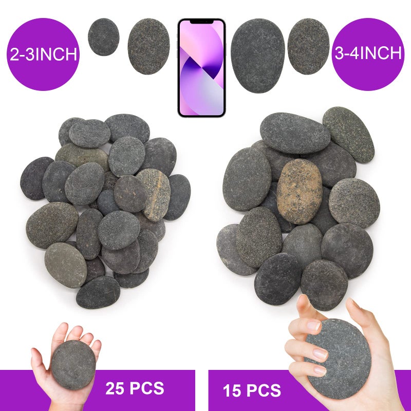 Markdang 40 Pcs Large Rocks for Painting 25pcs 2-3” & 15pcs 3-4” River Rocks for Painting Natural Flat & Smooth Rocks for Painting for Kids & Adult Craft Gift - Image 3