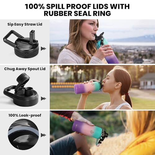 RAYMYLO Insulated Water Bottle 40 oz, Triple Wall Vacuum Stainless Steel (Cold for 48 Hrs), Leak Proof & BPA-Free, Modern Water Flask Jug with Paracord Handle & Straw Spout Lids, Hydrangea - Image 3