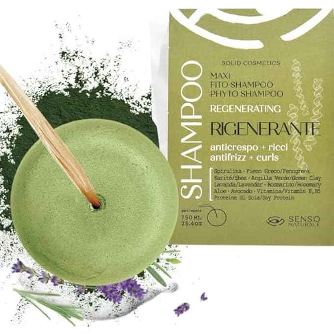 SENSONATURALE REGENERATING SOLID SHAMPOO FOR CURLY AND HAIR - ECOLOGICAL, VEGAN, NATURAL - SPIRULINA, FENUGREEK, ALOE GREEN, LAVENDER, CLAY BERGAMOT - PH 4.5-5.5 (MAXI) - Image 2