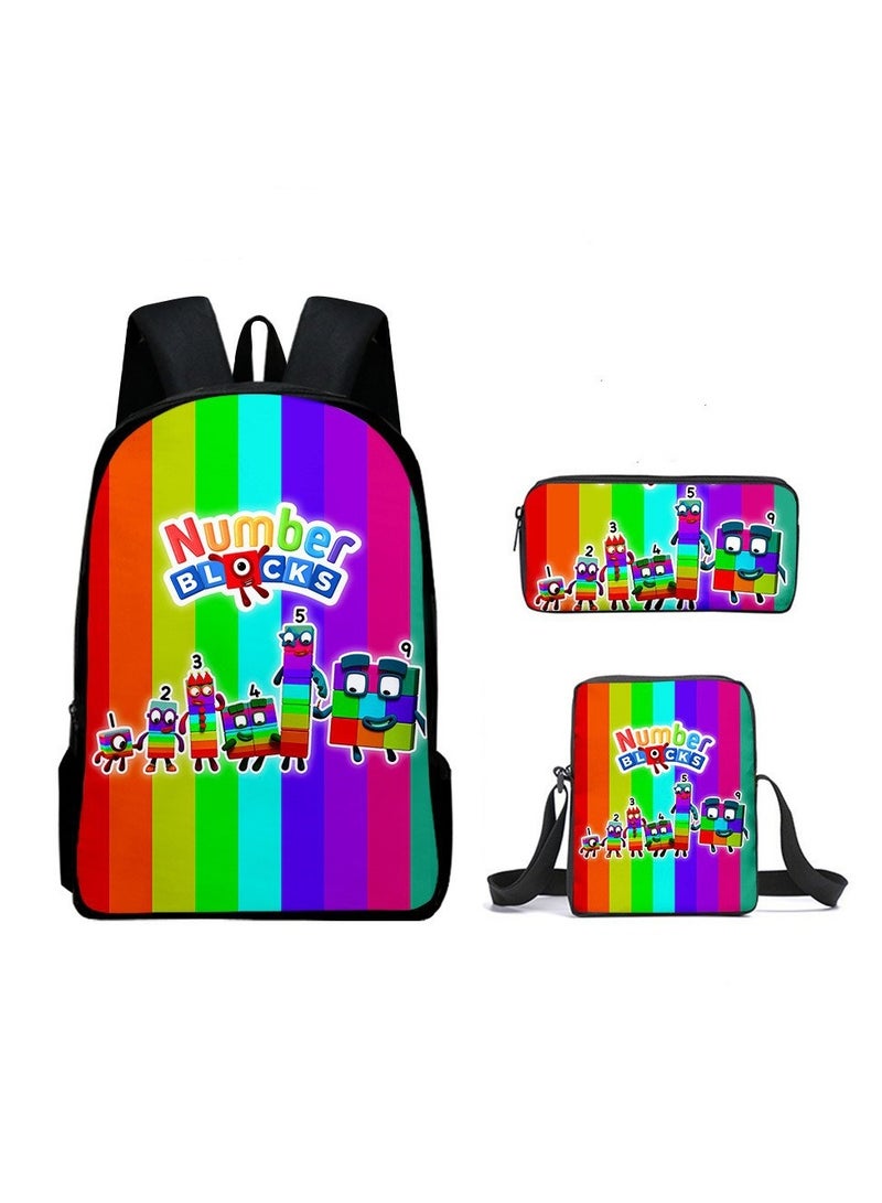 Student large capacity backpack cartoon backpack shoulder bag shoulder bag pencil case three piece set - Image 1