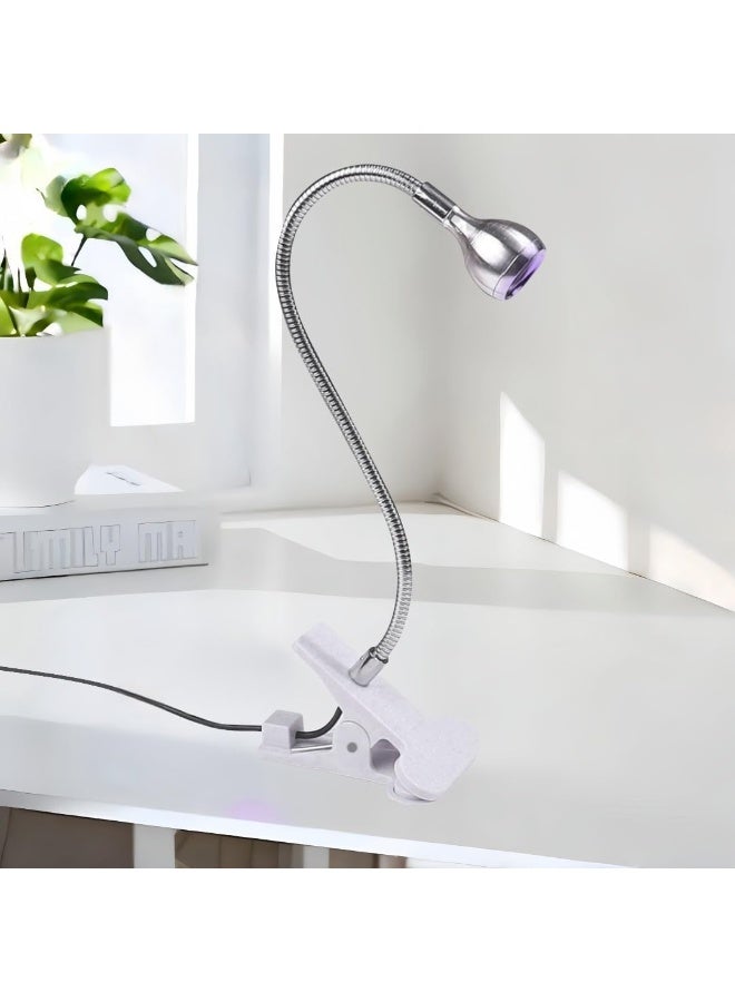 BIGTHREE USB UV LED, UV Lamp Nail Dryer, Goose Neck Nail Lamp Nail Phototherapy Lamp Nail Polish UV Glue Curing Violet Light Nightlight.with Clip and Switch USB Input (Silver) - Image 4