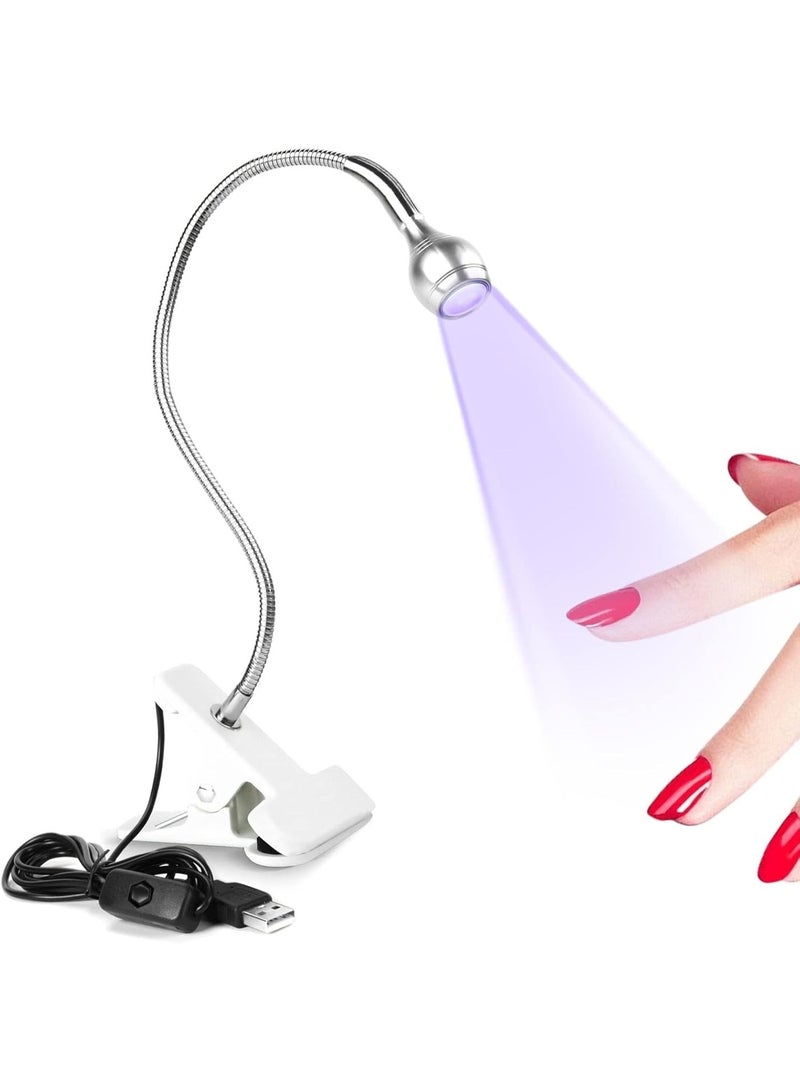 BIGTHREE USB UV LED, UV Lamp Nail Dryer, Goose Neck Nail Lamp Nail Phototherapy Lamp Nail Polish UV Glue Curing Violet Light Nightlight.with Clip and Switch USB Input (Silver) - Image 1