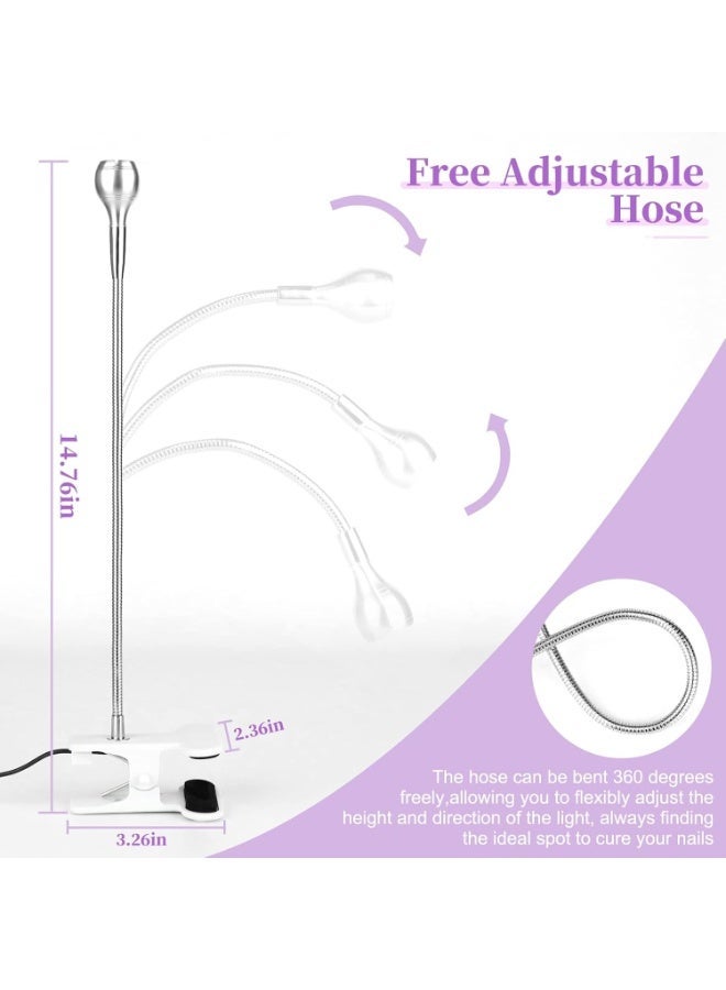 BIGTHREE USB UV LED, UV Lamp Nail Dryer, Goose Neck Nail Lamp Nail Phototherapy Lamp Nail Polish UV Glue Curing Violet Light Nightlight.with Clip and Switch USB Input (Silver) - Image 2