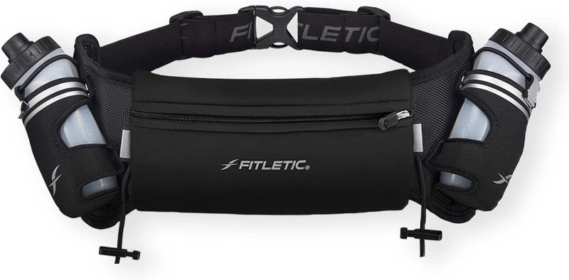 Fitletic Hydra 16oz Running Belt with Water Bottles - Black, L/XL - Image 1