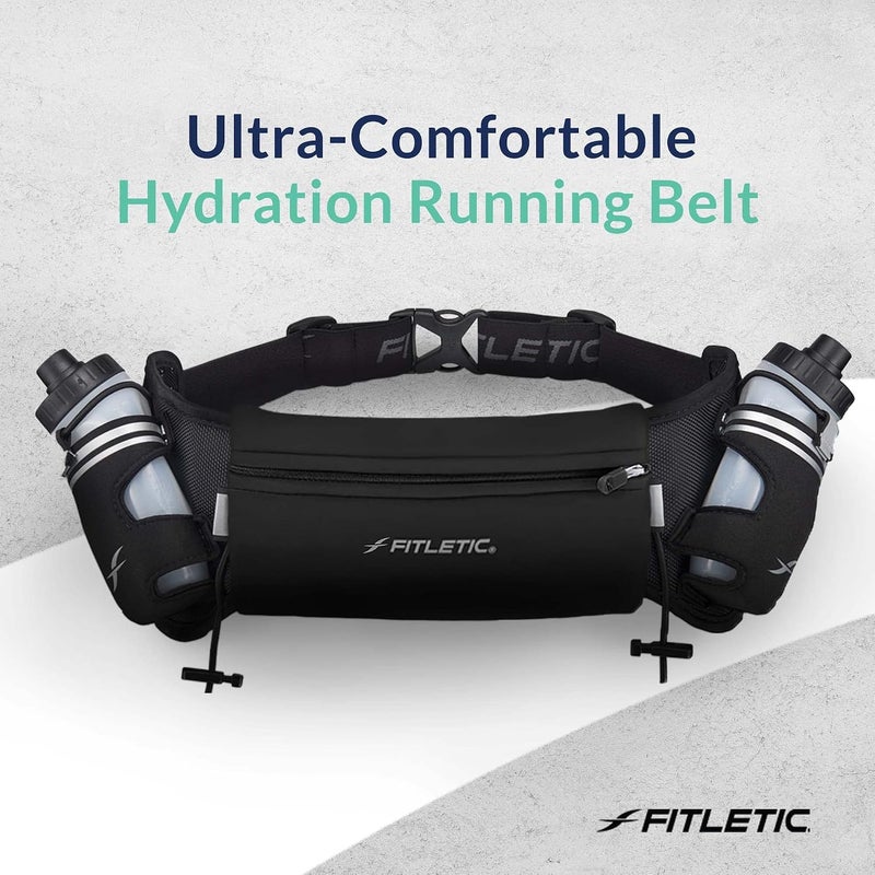 Fitletic Hydra 16oz Running Belt with Water Bottles - Black, L/XL - Image 5