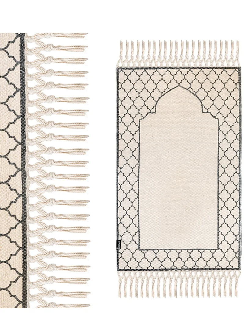 KHAMSA Classic | Muslim Prayer Rug Prayer Mat Adult Size 65 cm x 110 cm Arabic Style Janamaz in 100% Soft Organic Cotton Fabric Handcrafted Arabic Design | Ramadi - Grey