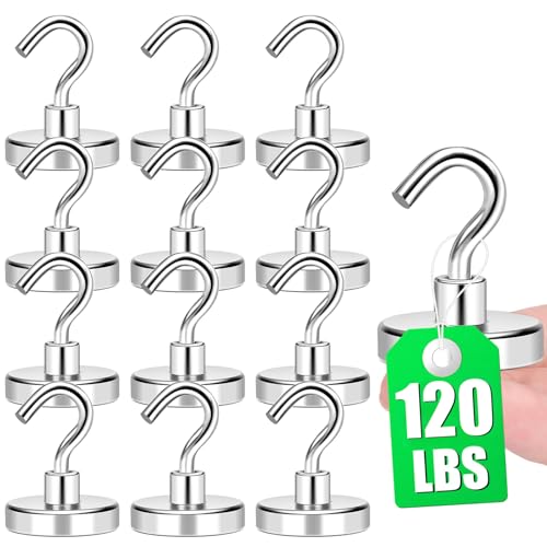 MIKEDE Magnetic Hooks Heavy Duty,120LB Strong Magnet with Hook for Refrigerator, Super Neodymium Magnetic Cruise Hooks for Hanging, Locker Organizer Industrial Hooks for Cabins, Grill - 12 Pack - Image 1